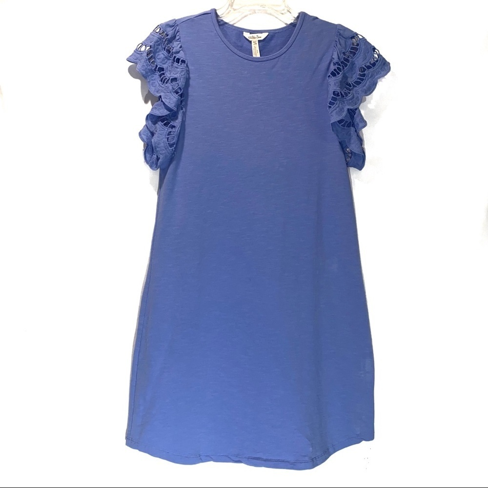 Matilda Jane In Season Shift Dress Periwinkle Blue Eyelet Lace Flutter Sleeve XS